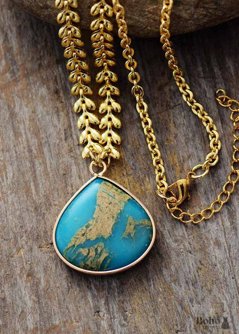 Boho Necklace, Jasper and Gold Chain